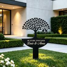 1pc Personalized Anniversary Metal Garden Stake, Tree Of Life Backyard Decor, Custom Wedding Anniversary Plaque, Lawn Garden Decoration, Gardening Decor - Black - View 3