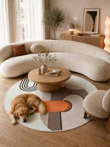 1pc Autumn Round Minimalist Color Block Line Decor Rug, Living Room Carpet, Bedside Plush Rug, Autumn/Winter Rug, Thick Rug, Large Living Room Rug, Bedroom Rug, Living Room Home Decor, Outdoor Rug, Washable Rug - Multicolor - View 1