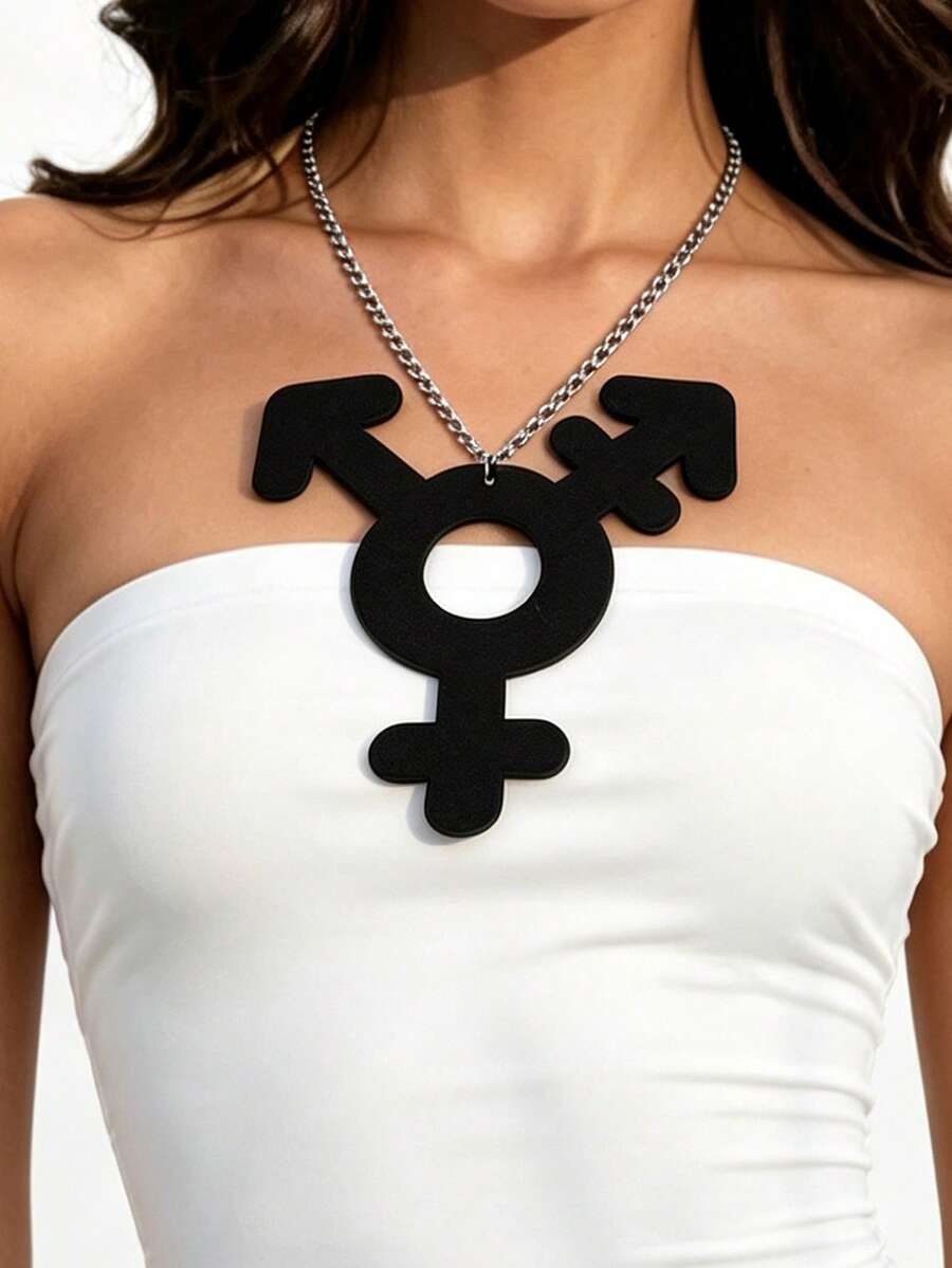 MARLIWOO 1pc Black Creative Gender Symbol Exaggerated Pendant Jewelry Personalized Punk Style Chain Necklace Double Layer Leather - Multicolor - View 1
