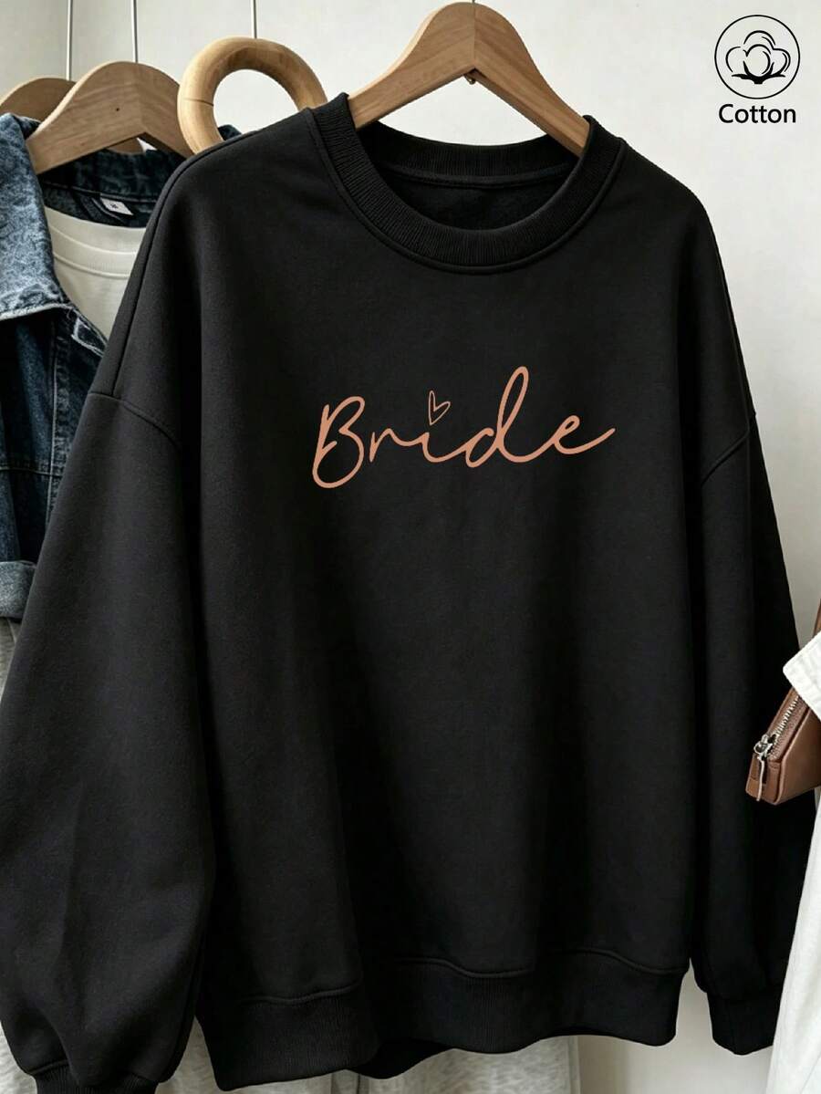 Women's Crew Neck Sweatshirt, Travel Pullover, Cotton Top, Women's Autumn/Winter Basic Sweatshirt - Black - View 1