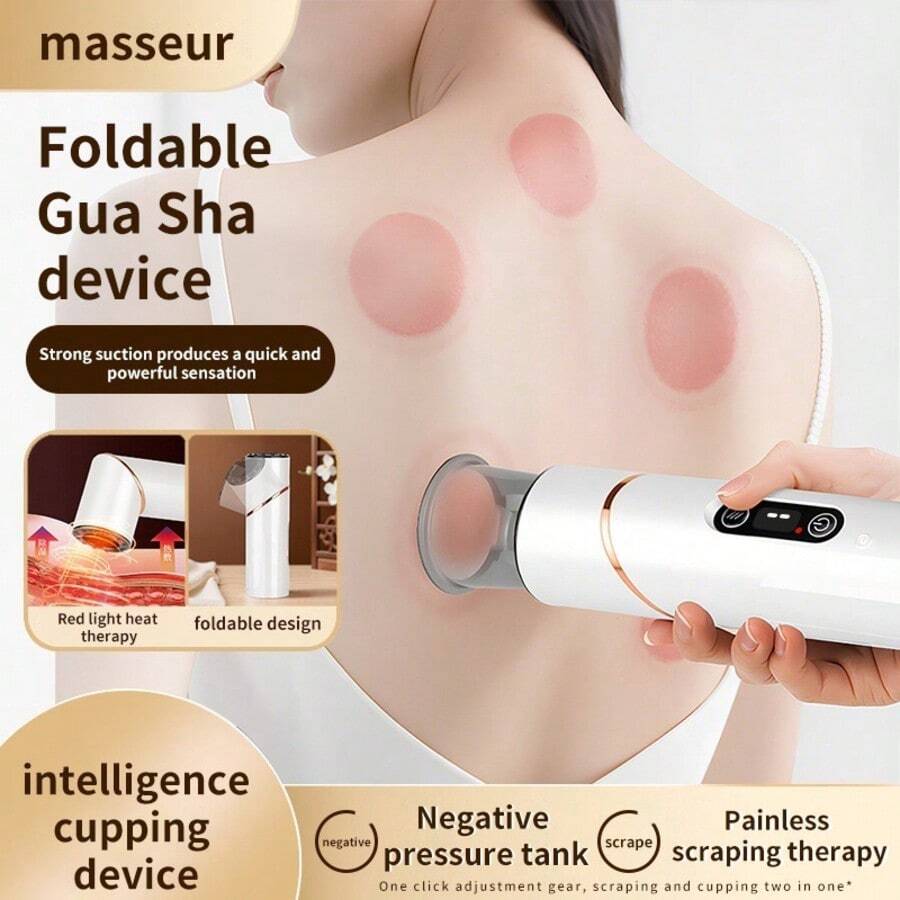 Smart Foldable Electric Gua Sha Cupping Device, Rechargeable Negative Pressure Scraping Cupping Massager With Red Light Heating, Painless Multi‑Mode Massage For Back Neck Shoulder Home Use,Battery:1200mAh - Multicolor - View 1