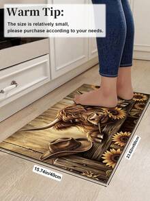 1/2pcs Autumn Floor Mat, Vintage Bull & Sunflower Pattern Diatomaceous Earth Mat, Super Absorbent, Non-Slip, Perfect For Bathroom, Kitchen And Dining Room, Quick Drying, Ideal Home Decor And Bathroom Mat Gift, Autumn Gift! - Multicolor - View 16