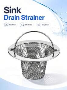 Stainless Steel Sink Strainer With Handle, Fine Mesh Filter Basket, Anti-Clogging Easy-To-Clean Debris Collector, Reusable Filter Basket For Kitchen And Bathroom Sinks, Practical Year-Round Home Accessory - Silver - View 11