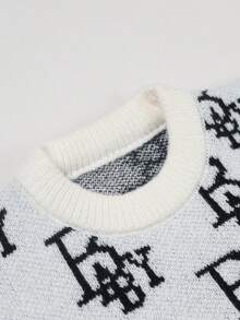 1pc Boys' Cool Personalized Vintage Letter Print Pullover Sweater, Autumn/Winter - White - View 7