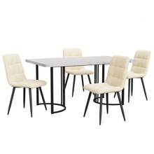 Dining Room Set (5 Pieces), Dining Table Set With 4 Chairs, Modern Kitchen Table Set, 140*80 Cm Kitchen Table With Gold Metal Legs, White MDF Tabletop, Beige Velvet Dining Chairs - Black and White - View 2