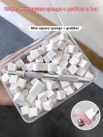 200/100/50pcs Mini Sponge Blocks With 4-Prong Twist Holder, Nail Art Gel Gradient Tie-Dye Sponge, Gradient Nail Gel Polish Tool