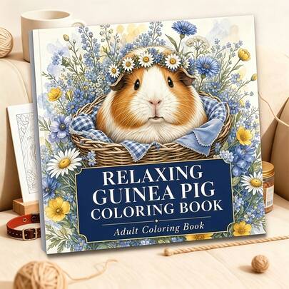 1pc 7.87/7.87in Single-Sided Adult Coloring Book, Healing Style Guinea Pig Coloring Book, Relieve Stress And Relax Mind And Body, Perfect Gift For Birthday, Halloween, Christmas And Other Holidays, 24 Pages