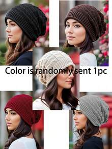 1/2 buah Topi Beanie Berkerut, Topi Rajut Wanita Musim Semi/Panas, Topi Pullover Satu Lapis, Aksesori Kepala Serbaguna - warna padat - View 15