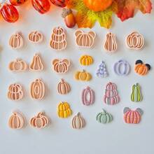 Various Pumpkin Polymer Clay Cutter For Earrings & Jewelry Making, Pumpkin Designed Soft Pottery Clay Molds For Pendant & Necklace Decoration Making - Beige - View 5