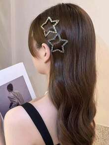 4pcs/Set Girls Rhinestone Star Fashion Hair Clips, High-End Hollow Hair Clips And Accessories - Multicolor - View 2