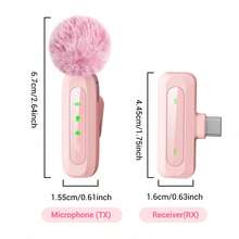 HITOZON Professional Wireless Lavalier Lapel Microphone, Plug-And-Play Omnidirectional Condenser Clip-On Mic, Noise Reduction, Receiver Powers & Charges Phone, Auto Pairing, For Live Streaming, Vlogging, Podcasting, Interviews, Video Recording - Pink - View 8