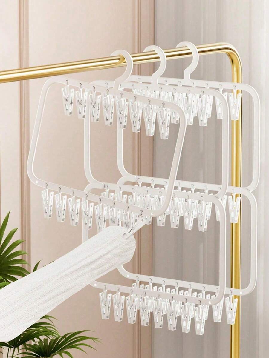 Space Saving Clip Hangers, Multifunctional Laundry Drying Rack With Clips, Hanging Organizer For Socks, Underwear, Shoes, Pants & Small Items, Closet, Bathroom, Dorm & Home Storage - White - View 1