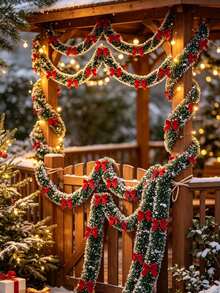 13pcs Christmas Ribbon Garland Set, With Red/Gold Bows, 78.74 Inch Christmas Ribbon, Hanging Decoration Tassels, DIY Indoor/Outdoor Decoration, Suitable For Holiday Party Decoration, Christmas Tree Decoration, Fireplace Decoration - Multiple Styles - View 3