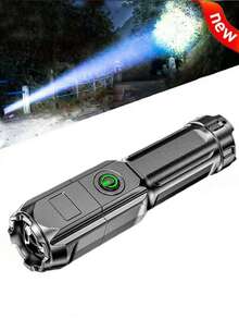 Mini Zoomable Super Bright Rechargeable Flashlight - 1pc/2pcs Set With USB Cable, Suitable For Power Outages, Outdoor Camping And Emergency Situations - Black - View 1