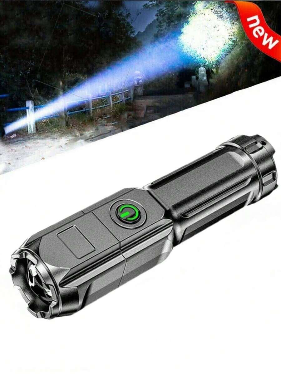 Mini Zoomable Super Bright Rechargeable Flashlight - 1pc/2pcs Set With USB Cable, Suitable For Power Outages, Outdoor Camping And Emergency Situations - Black - View 1
