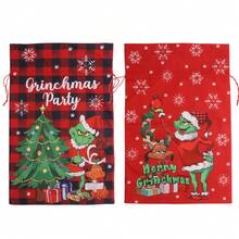 The Grinch Double Drawstring Gift Bag, Holiday Gift Storage, Candy Packaging, Suitable For Party Organizers Holiday Gift Giving Storage Scene Decoration Packaging Bag - A - View 5