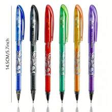 18-delars set med färgglada raderbara pennor (inkluderar 6 pennor + 12 refills), 0,5 mm fin spets, inbyggt suddgummi, perfekt för anteckningar och skrivande, färgglada gelpennor, kontors- och skolmaterial - Blåvitt mönster - Visa 3