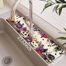 1pc Halloween Faucet Mat, Create Holiday Atmosphere, Bathroom Faucet Splash Guard, Waterproof Non-Slip Faucet Mat, Kitchen Countertop Accessory, Kitchen Dining Table Accessory, Sink, Moisture-Proof Absorbent Mat, Absorbent Drainage Mat, Pumpkin Pattern, Multi-Functional Absorbent Non-Slip Mat - Multicolor - View 11