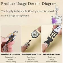 1pc Fashionable Sliding Badge Holder With Floral Pattern And Scroll, Retractable Quick Release, Badge Holder With Rotating Badge Clip And Detachable Lanyard, Horizontal Card Protector, Medical Assistant Badge Buddy Suitable For Office Staff, Nurses, Teachers, Doctors Office Supplies - Daisy Flower Style - View 7
