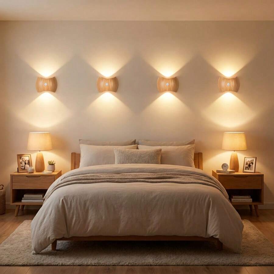 4pcs/2pcs Rechargeable Motion Sensor Wall Light Sconce Indoor - 3 Colors Wireless Up And Down Wall Mount Light, Battery Operated Wall Sconces Set Of Two For Hallway, Staircase, Bedroom, Bathroom(Wood) - Wood - View 1