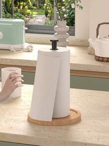 Wooden Base Paper Towel Holder, Suitable For Kitchen Countertop, Vertical Kitchen Paper Towel Roll Holder, Suitable For Bathroom Countertop, Freestanding Paper Towel Dispenser, Suitable For Large Paper Towel Rolls, Freestanding Paper Towel Dispenser, Kitchen Countertop Paper Towel Organizer. - Multicolor - View 4