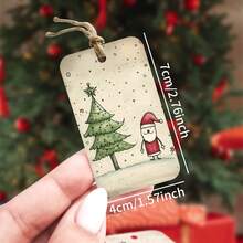 50pcs Festive Christmas Gift Tags With Hemp Rope - Cute Cat, Santa, Snowman, Reindeer & Xmas Tree Designs Holiday Hanging Labels For Presents, Gift Wrapping & Party Favor Decorations - Multicolor - View 3