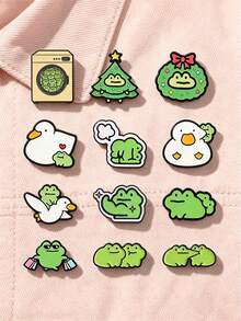 12pcs Cute Cartoon Frog Enamel Pins Set, Fun Christmas Muscle Shopping Frog Badges, Fashion Clothing Backpack Accessories, Gift For Frog Lovers - Multicolor - View 5