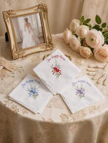 Personalized Embroidered Wedding Handkerchief, Custom Embroidered Handkerchief With Wedding Dat, Gift For Bride Bridal Party, Handkerchief - Multicolor - View 6