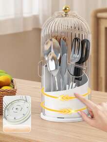 2/1pc Set Tableware Storage Box, Kitchen Organizer, Dust-Proof Storage Bucket, Rotating Storage Rack, Transparent Design, Drainage Hole Design, Ideal For Holiday Gifts, Party Dining And Banquet Decoration - View 4