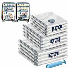 Grup Erik 9 Pack Vacuum Storage Bags (Includes 1 Random Blue Manual Pump) - 3 Extra Large, 3 Large, 3 Medium Reusable Compression Bags For Clothes, Blankets, Quilts, Pillows And Travel Space-Saving Vacuum Sealed Bags, Portable Compression Bags For Luggage And Travel Organization, Space-Saving - Grey - View 1