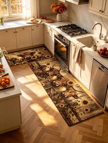 1/2pcs Autumn Floor Mat, Vintage Bull & Sunflower Pattern Diatomaceous Earth Mat, Super Absorbent, Non-Slip, Perfect For Bathroom, Kitchen And Dining Room, Quick Drying, Ideal Home Decor And Bathroom Mat Gift, Autumn Gift! - Multicolor - View 3