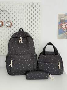 3pcs Back To School Heart Bow Pattern Backpack Set, Large Capacity Nylon School Day Bag With Lunch Bag And Pencil Case, Multi-Pocket Casual Backpack, Lightweight Bookbag, Suitable For Students/Graduates/Young People, Perfect For Back To School/Daily/Shopping/Short Trips And Outdoor Leisure Activities - 8216 - View 13