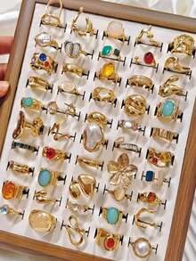 10pcs Gothic Men's Rings Set, Punk Hip-Hop Mixed Style Multi-Piece Couple Finger Rings, Party Holiday Daily Wear Finger Accessories, Fashion Jewelry Gift, Unisex Random Style - Gold - View 10