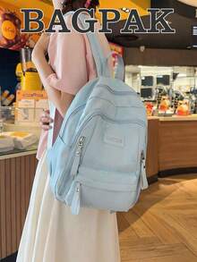 1pc Mini Butterfly Embroidered Backpack, Casual Campus Style Multi-Compartment Multi-Zipper Pocket Daily Bag, Suitable For School Commute And Daily Outings - Multicolor - View 1