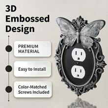 1PC 3D Printed Premium Plastic Gothic Butterfly Light Switch Plate, Dark Vintage Frame Decorative Switch Panel, Halloween Home Atmosphere Switch Sticker Suitable For Entryway, Study Room Decor - Black Silver - View 7