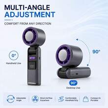 Portable Handheld Ice Cooling Fan, Rechargeable Personal Fan, 100-Speed Stepless Adjustment, 4000mAh (2000mAh*2) Rechargeable Lithium Battery, LED Light And Digital Display, Foldable Handheld Fan, Suitable For Travel And Outdoor - Dark Grey - View 6