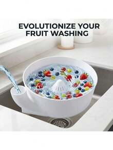 1pc White Colander Strainer, Kitchen Sink Fruit Washing Tool, Drain Hole Filter Basin For Rinsing Strawberries, Blueberries, Grapes And Other Berries, Suitable For Daily Kitchen Countertop And Sink Use - Multicolor - View 3