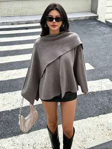 DEEKA Autumn/Winter New Arrival Oversized Shawl Collar Long Sleeve Short Knit Cardigan Spring - Brown - View 1