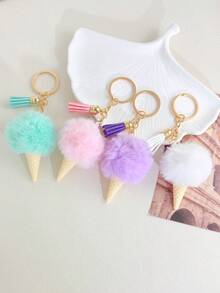 New Ice Cream Decor Bag Charm Women's Autumn/Winter Pom Pom Keychain Pendant Phone Charm Women's Keychain - Multicolor - View 2