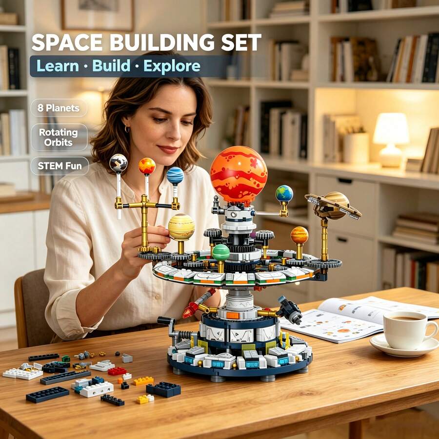Rotatable Solar System Astronomical Model Building Blocks, 9 Planets Interstellar Space STEM Educational Blocks, DIY Science Assembly Model Toy, Suitable For Adults And Teens 14+ As Collectible Gift - Mini Building Blocks - View 1
