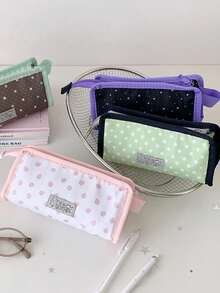 Cute Strawberry Star Transparent Window Stationery Bag, Aesthetic Multi-Layer Pencil Case, Large Capacity Zipper Stationery Storage Pouch, Back To School Supplies - Multicolor - View 10