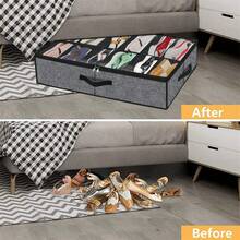 1/2pcs Foldable Shoe Storage Box, 12-Grid Premium Fabric Underbed Shoe Storage Bag - With Transparent Lid, Zipper, Reinforced Handle, Space-Saving Rectangular Storage Box, Suitable For Closet, Bedroom And Home Organization - Multicolor - View 6