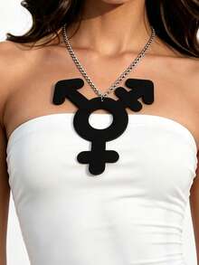 MARLIWOO 1pc Black Creative Gender Symbol Exaggerated Pendant Jewelry Personalized Punk Style Chain Necklace Double Layer Leather - Multicolor - View 6