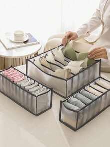 1pc/3pcs Underwear Storage Box, Socks & Underwear Organizer, Drawer-Style Storage Bag, Decorative Item, Holiday Decor, Room Decoration - Grey - View 3