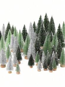 15pcs Mini Christmas Tree Decor Set - 5 Sizes Bottle Brush Christmas Trees With Wooden Bases, Miniature Pine Trees For Christmas Party Home Desktop Craft Decoration - Christmas Tree Decorations - View 7