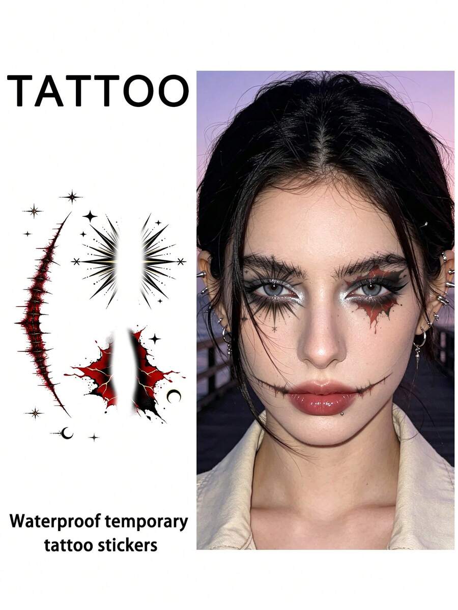 1pc Halloween Joker Temporary Tattoo Sticker, Waterproof And Sweat-Resistant Disposable, Suitable For Women And Men, Can Be Applied To Face, Arm, Waist, Chest, Leg, Abdomen, Neck, Hand, Finger, Back, Suitable For Dance Party Stage Performance, Modern Body Art - Multicolor - View 1