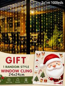 [Free Random Mini Window Stickers]3M Solar Curtain String Lights, 100/200/300 LEDS Garden Decoration Outdoor Waterproof Window Decor Fairy Lights Twinkle 8 Lighting Modes For Garden Patio Porch Backyard Wedding Party Christmas Decor - Solar Powered Curtain String Lights - View 16