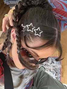 20pcs Women's Y2K Silver BB Hair Clips, Original Metal Spring Clips, Street Style Bangs Clips, Celebrity Inspired Daily Hair Accessories - Silver Star Clip - View 5