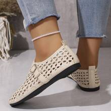 Summer New Fashion Women's Mary Jane Shoes, Buckle Square Toe Soft Sole Hollow Breathable Embroidered Low-Top Shoes - Beige - View 11