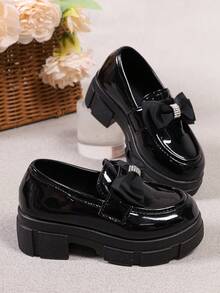 Preppy‑Style Kids' Loafers, Street‑Style Slip‑On Shoes With Gear‑Pattern Thick Soles, Casual Flat Shoes, Suitable For Daily Outfits - Black - View 4